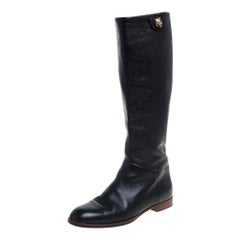 Gucci Black Leather Riding Mid Calf Boots Size 35.5