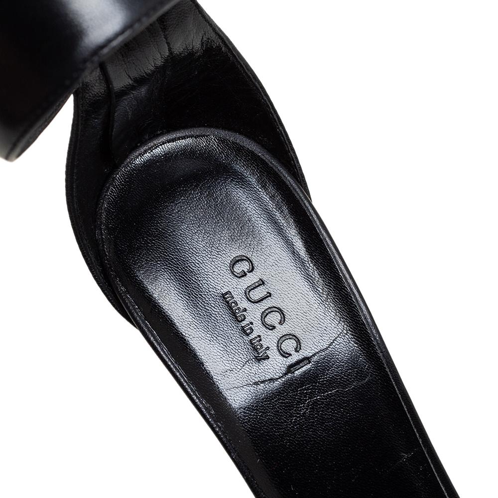 Gucci Black Leather Rooney Icon Bit Embellished Ankle Cuff Sandals Size 37.5 2