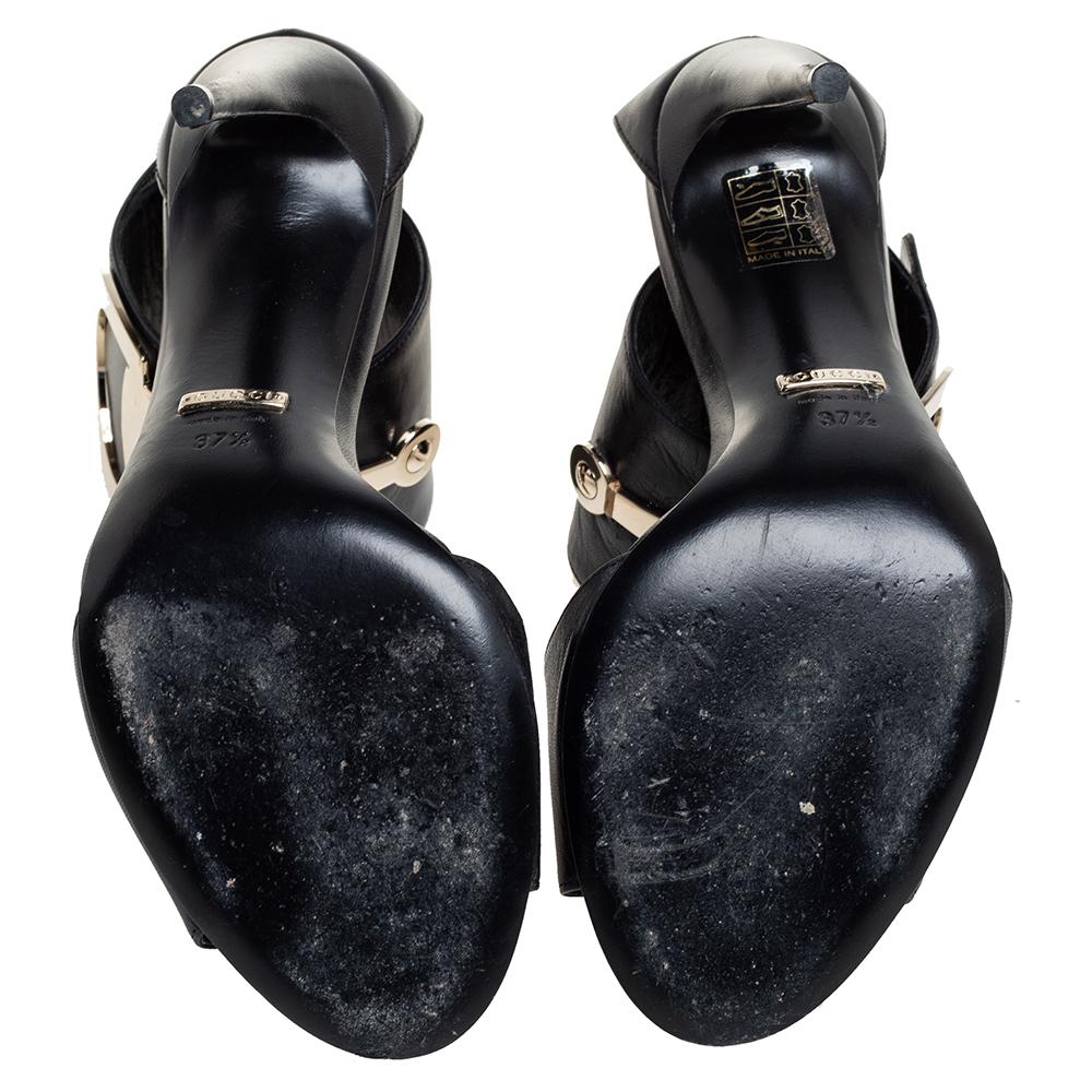 Gucci Black Leather Rooney Icon Bit Embellished Ankle Cuff Sandals Size 37.5 3