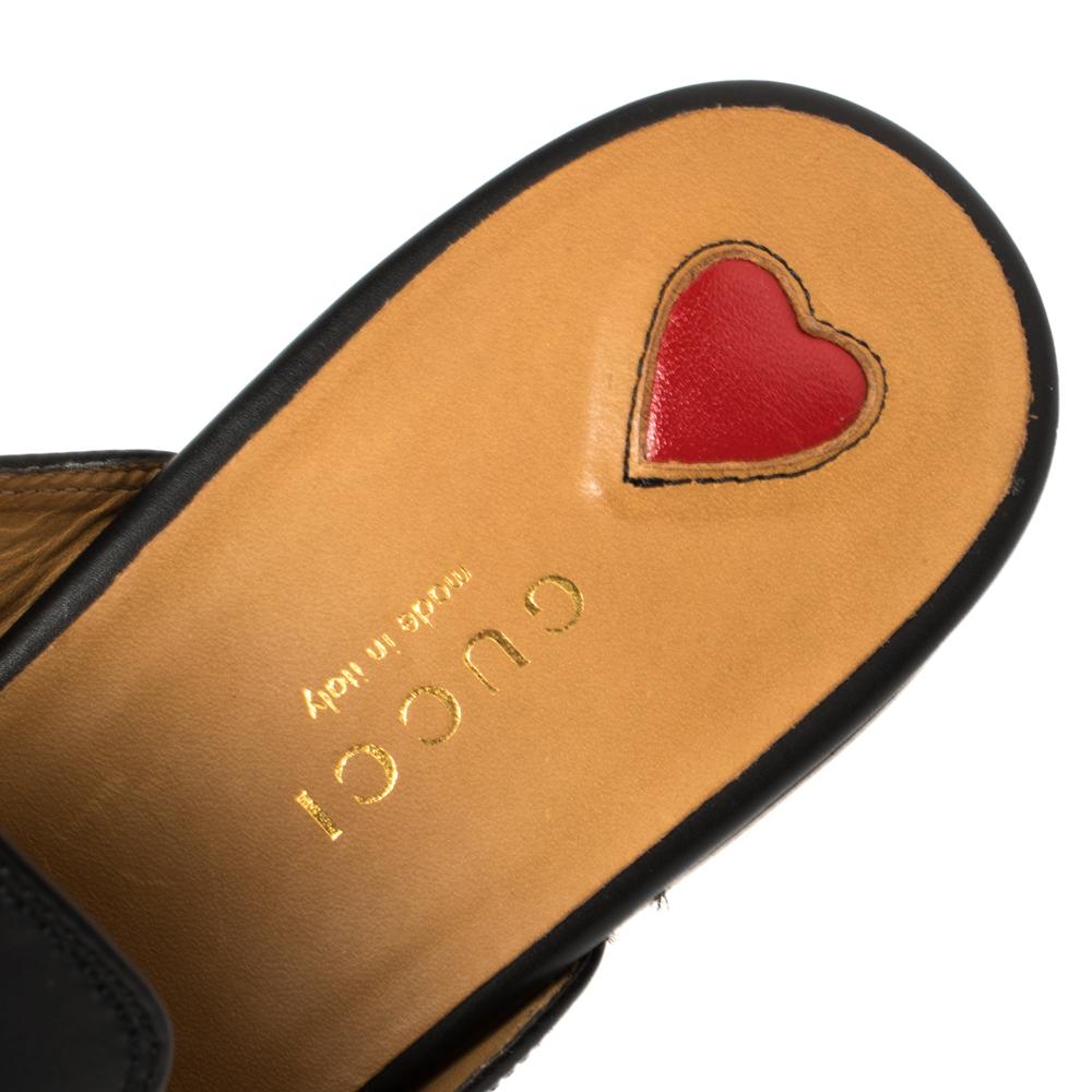 Gucci Black Leather Rose Embroidered Princetown Horsebit Flat Mules Size 37.5 2