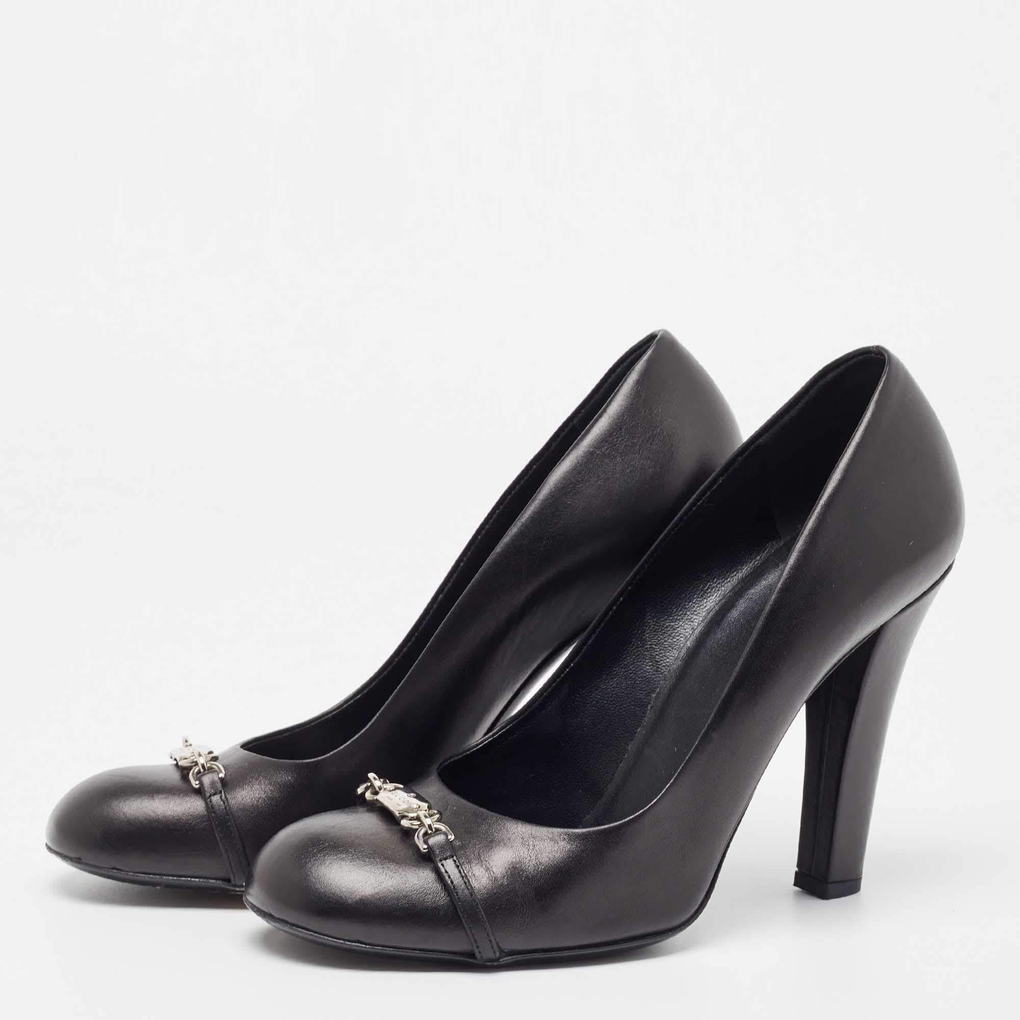 Women's Gucci Black Leather Round Toe Pumps Size 39 For Sale