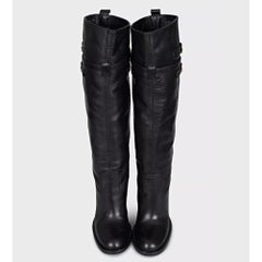 Gucci Black Leather Round Toe Stacked Heel Boots Sz.39.5