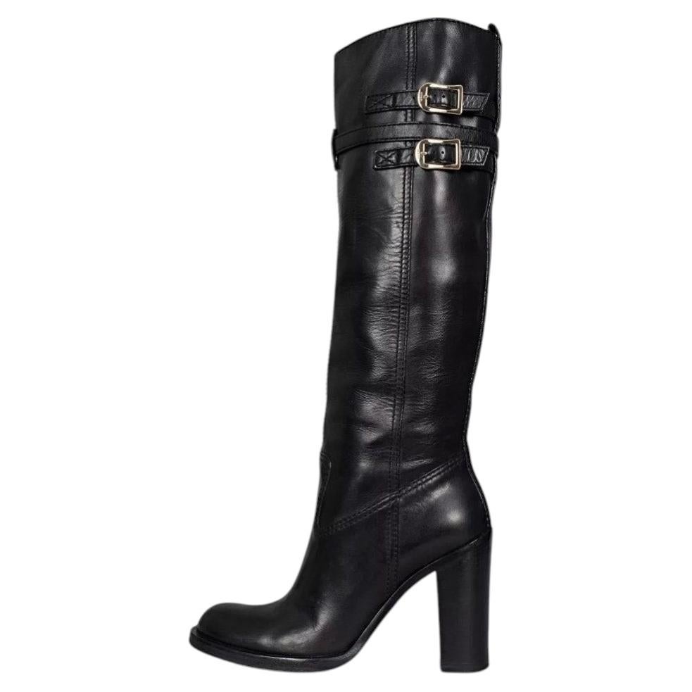Bottes Gucci en cuir noir à bout rond et talon compensé, taille 39,5