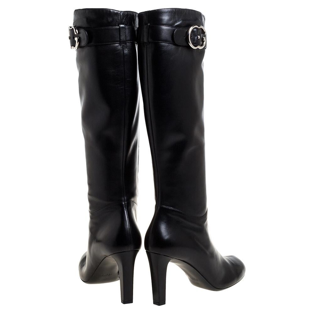 Gucci Black Leather Sachalin Double G Knee High Boots 40 1
