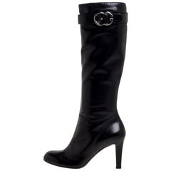 Gucci Black Leather Sachalin Double G Knee High Boots 40