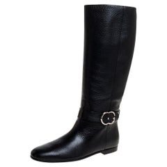 Gucci Black Leather Sachalin Interlocking Double G Riding Boots Size 40