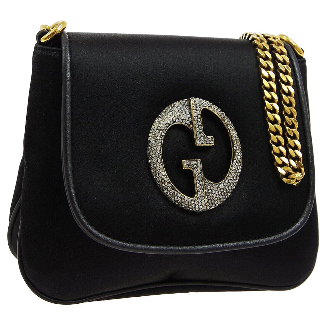 Gucci Black Leather Satin GG Party Gold Evening Small Mini Shoulder Flap Bag