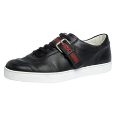 Gucci Black Leather Saville Web Detail Buckle Sneakers Size 42