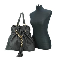 Gucci Black Leather SiennaTote Bag Handbag with Tassel