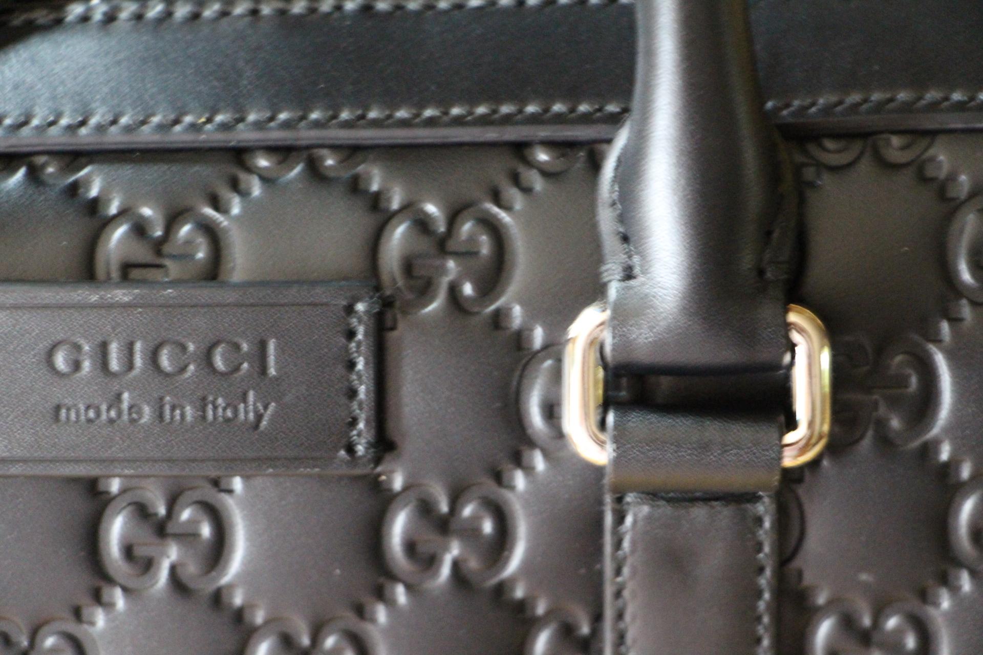 Gucci Black Leather Signature Bag , Gucci Signature Briefcase In Excellent Condition In Saint-Ouen, FR