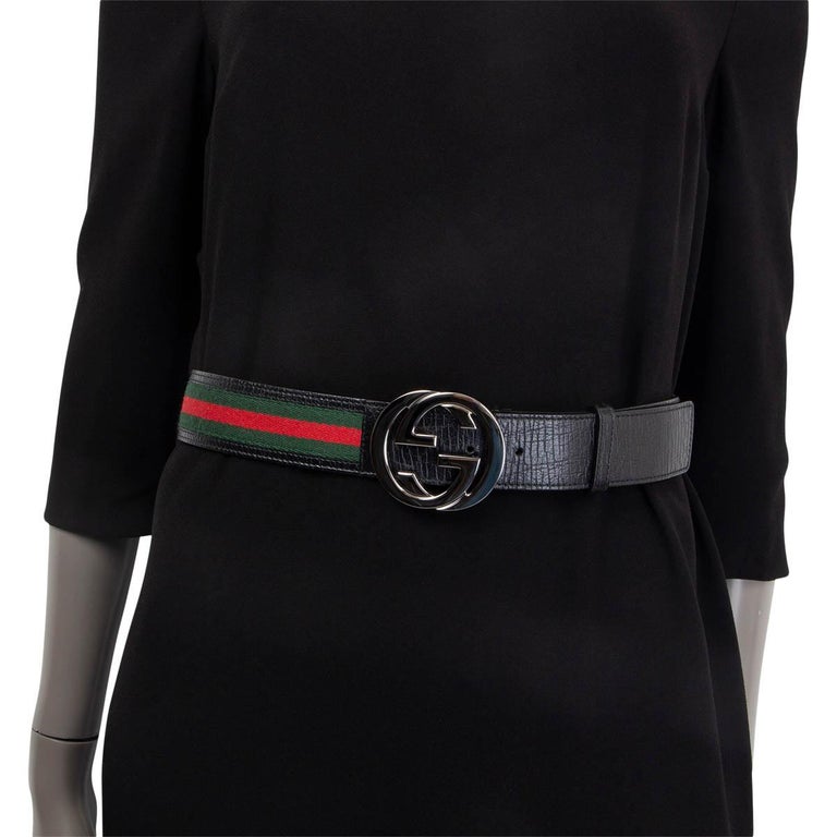 Gucci Black Smooth Leather Wide Double G Belt Size 80/32 - Yoogi's