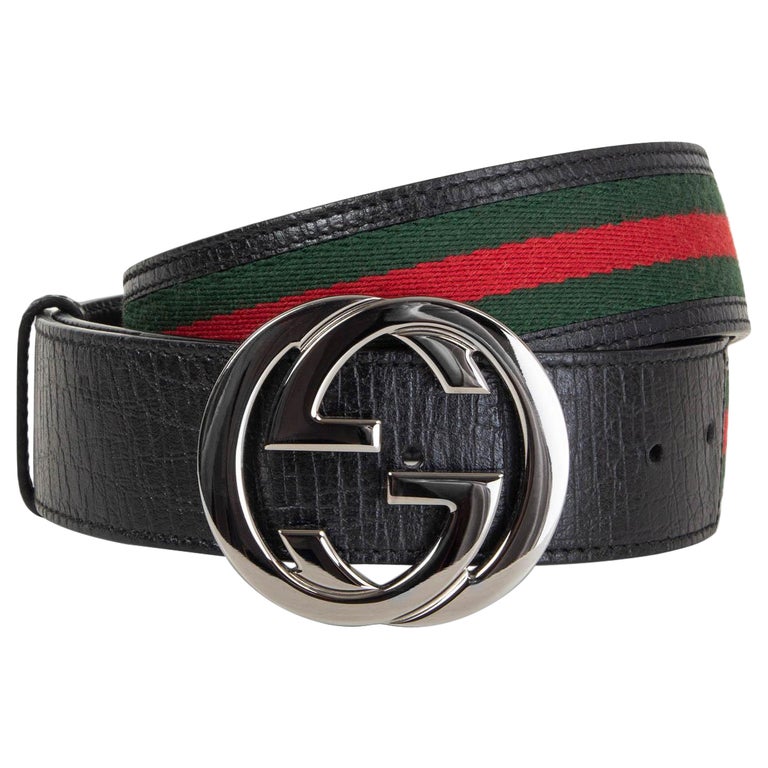 GUCCI black leather SIGNATURE WEB INTERLOCKING G BUCKLE Belt  display picture 3