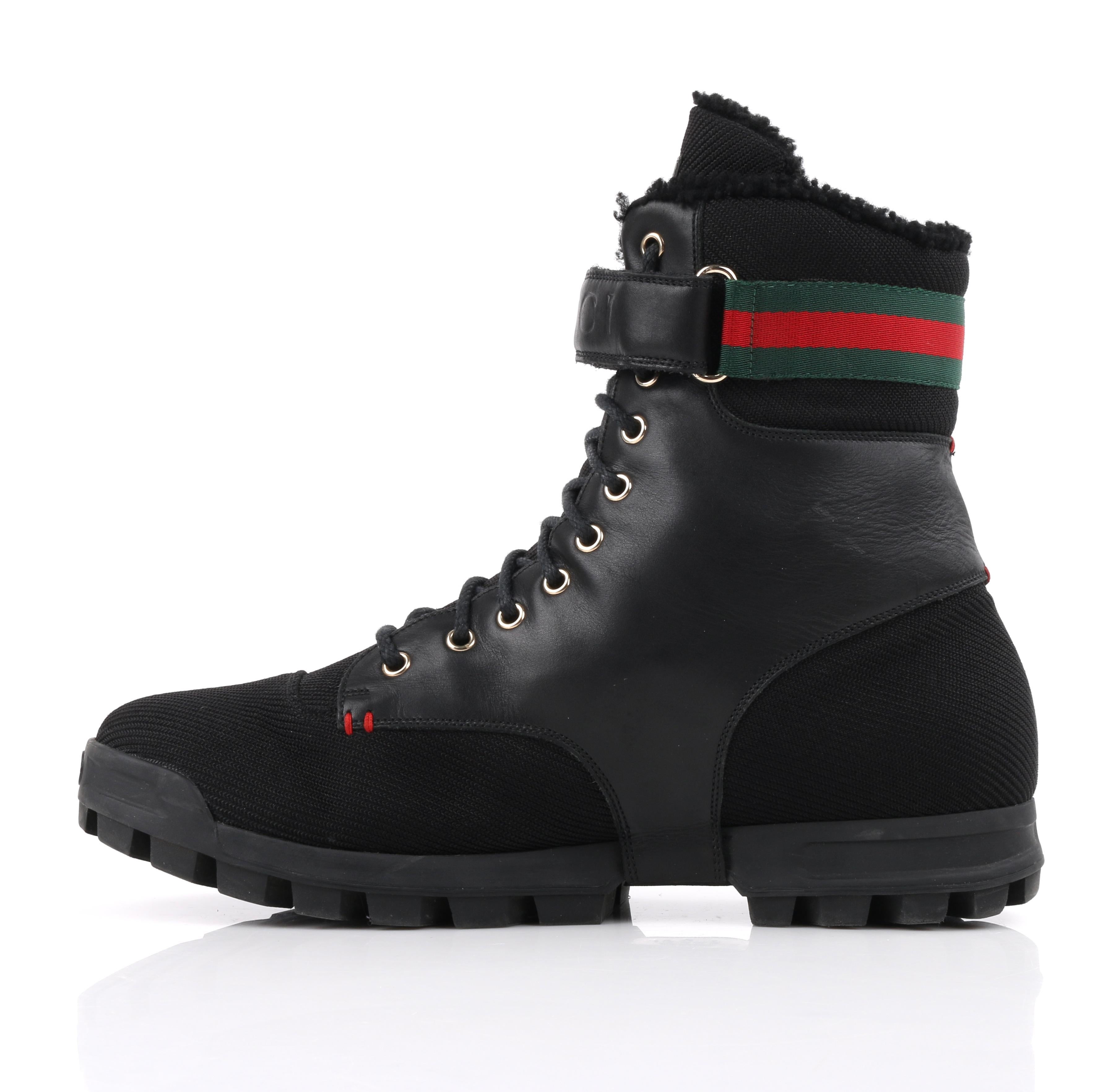 GUCCI Black Leather Signature Webbing Shearling Lined Combat Boots at  1stDibs | black gucci combat boots, gucci combat boots