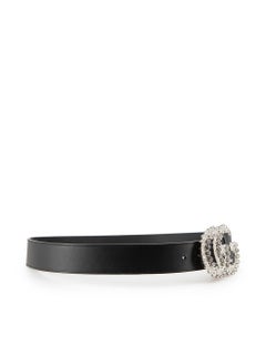 Gucci Black Leather Silver Crystal GG Buckle Belt