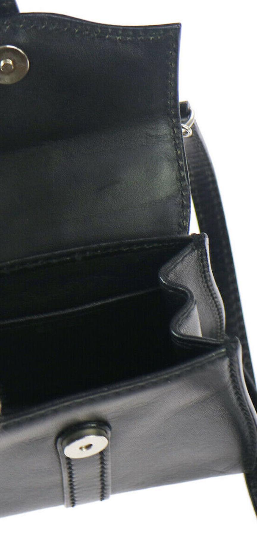Gucci Black Leather Silver Mini Small Evening Top Handle Satchel ShoulderBag 1