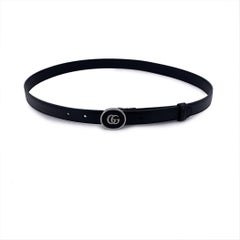Gucci Black Leather Skinny Belt with GG Buckle Size 85/34