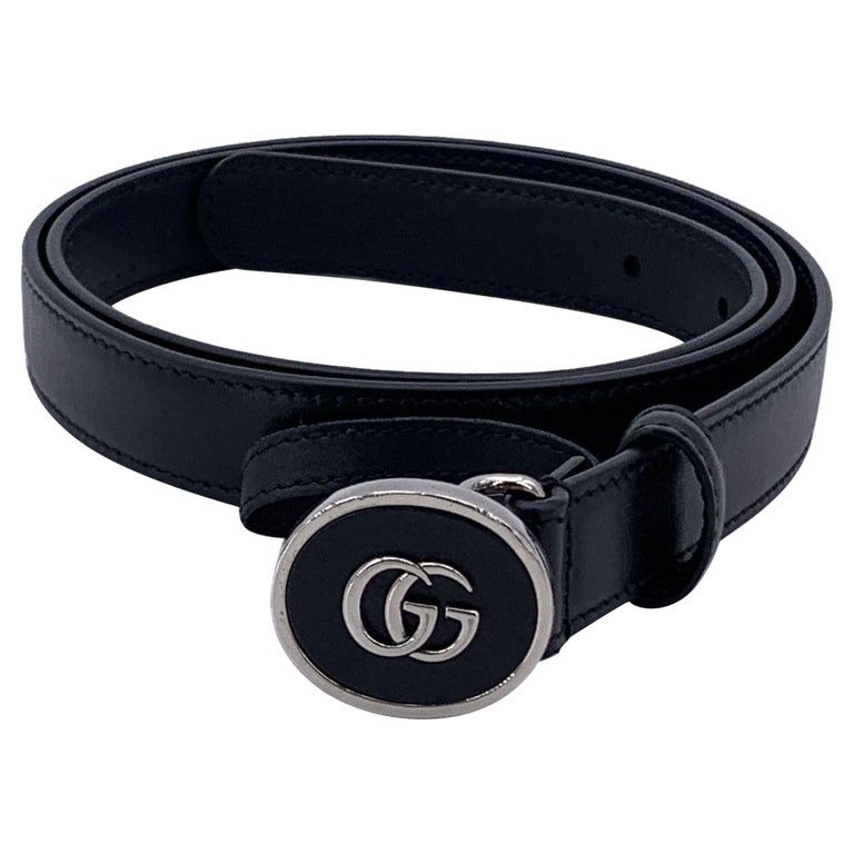 Gucci Skinny Black Belt with Silver GG Buckle Gucci Black Belts – Chic Consignment LLC main image 2
