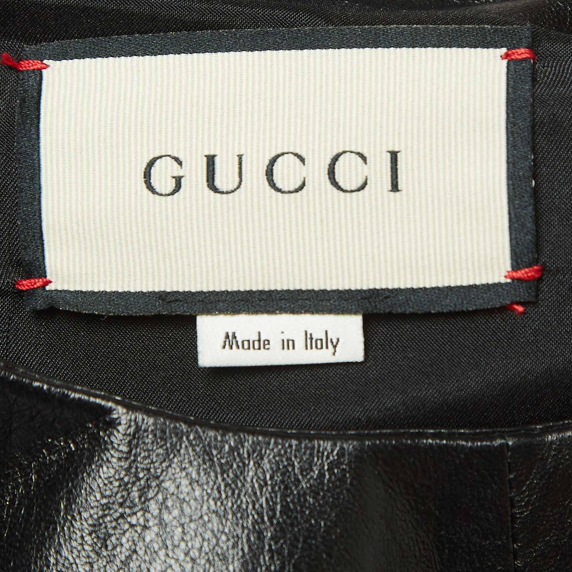 Gucci Black Leather Sleeveless Mini Dress S For Sale 2