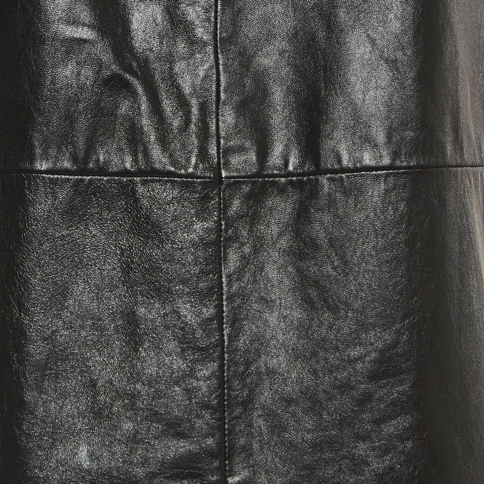 Gucci Black Leather Sleeveless Mini Dress S For Sale 3
