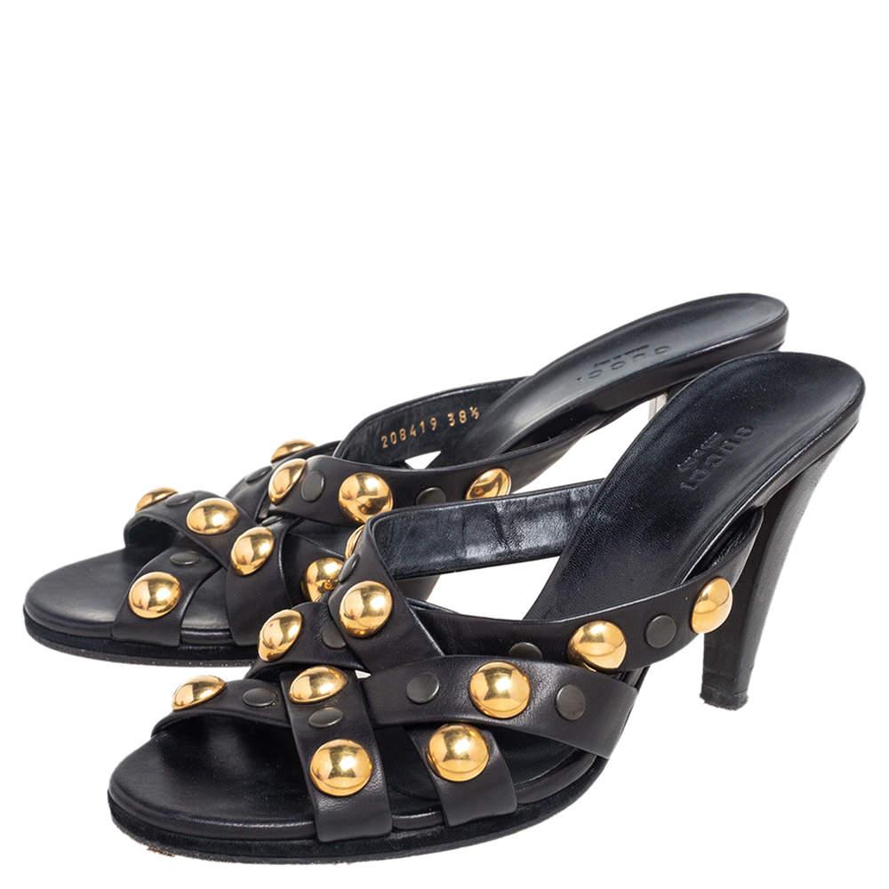 Women's Gucci Black  Leather Slide  Babouska Sandals Size 38.5