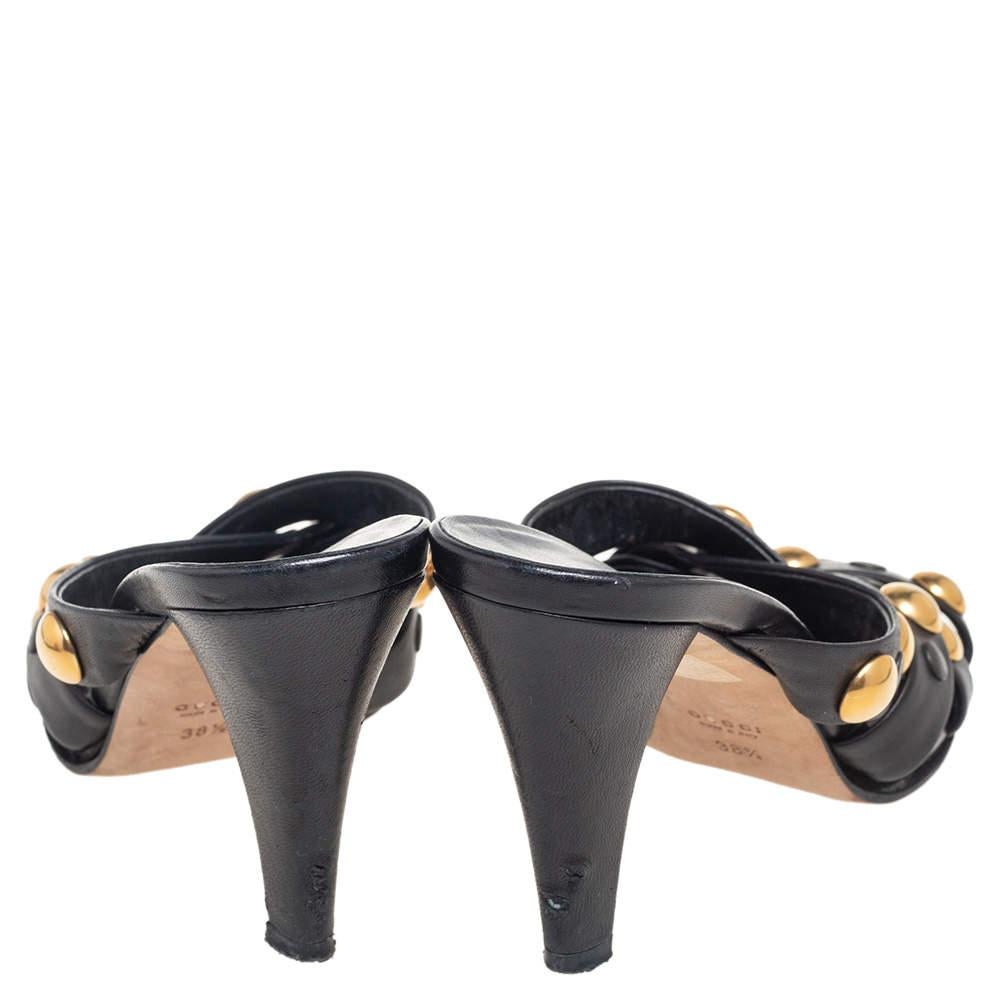 Gucci Black  Leather Slide  Babouska Sandals Size 38.5 1