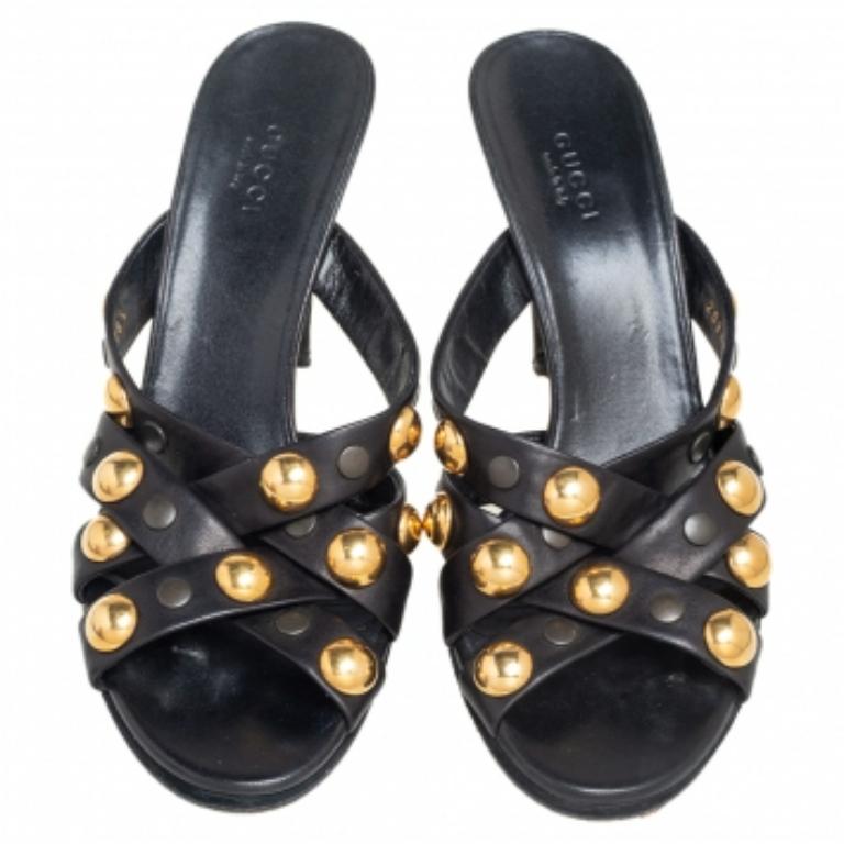 Gucci Nero  Scivolone in pelle  Sandali Babouska misura 38,5 in vendita 5