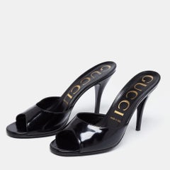 Gucci Black Leather Slide Sandals Size 38