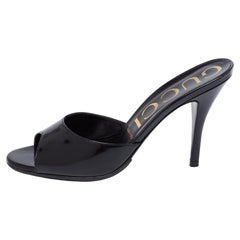 Gucci Black Leather Slide Sandals Size 38