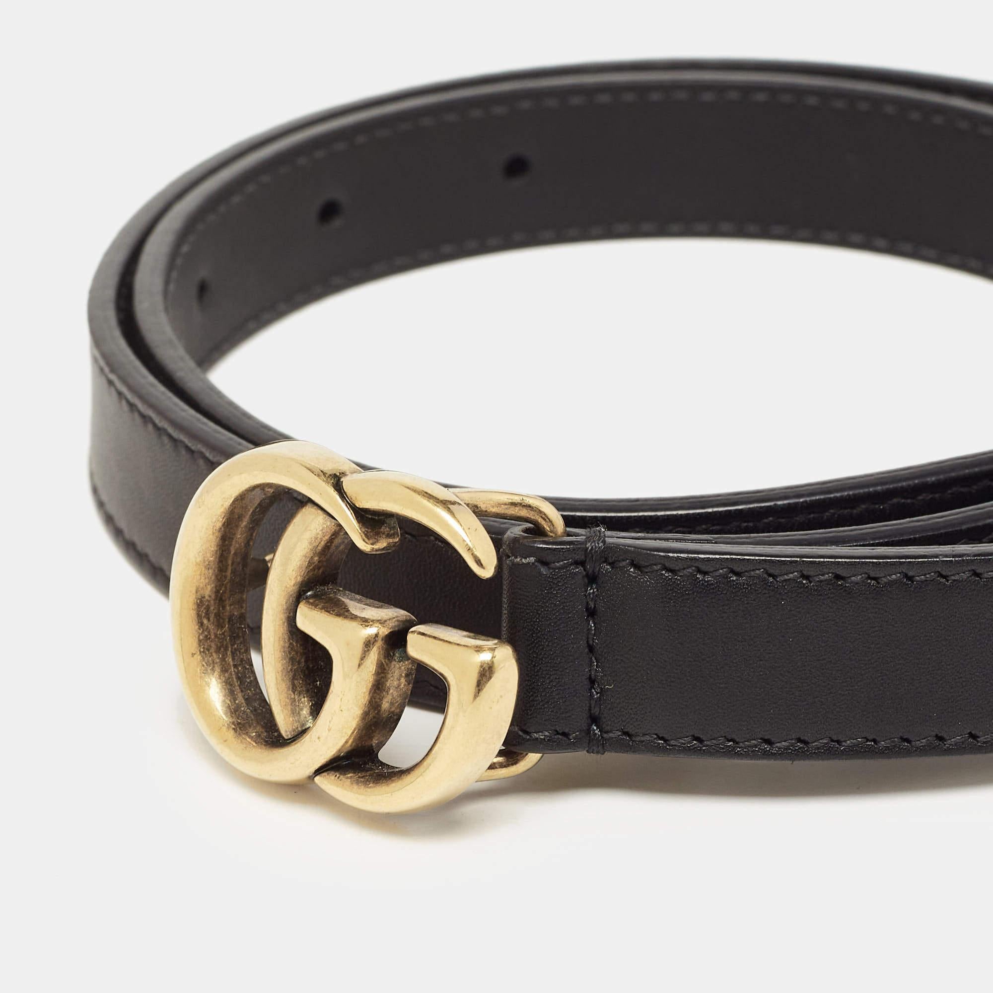 Showcasing the classic sophistication of Gucci, this elegant Double G Buckle belt is timelessly chic. Crafted from leather in black, it features the signature Double G buckle in gold-tone hardware.

Includes: Info Booklet, Brand Box, Brand Dustbag
