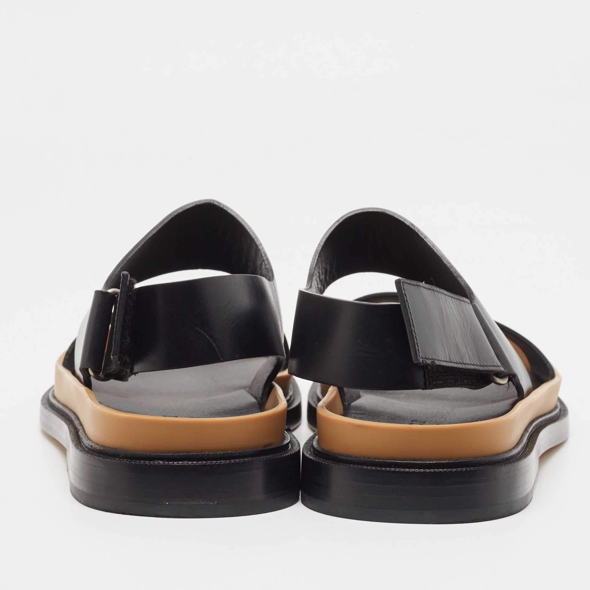 Gucci Black Leather Slingback Flat Sandals Size 44 1