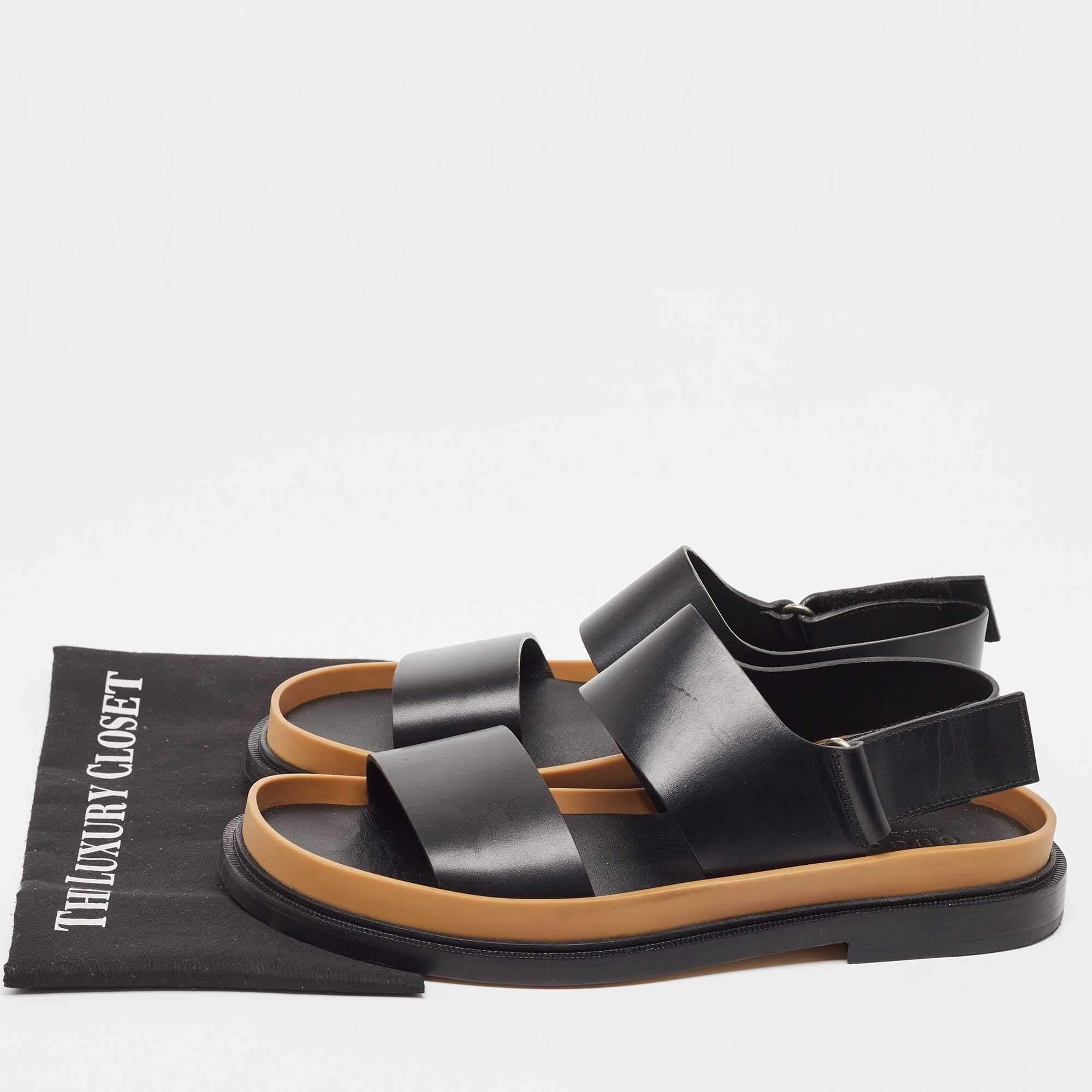 Gucci Black Leather Slingback Flat Sandals Size 44 5