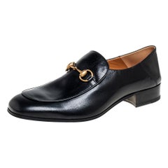 Gucci Black Leather Slip On Horsebit Loafers Size 44.5