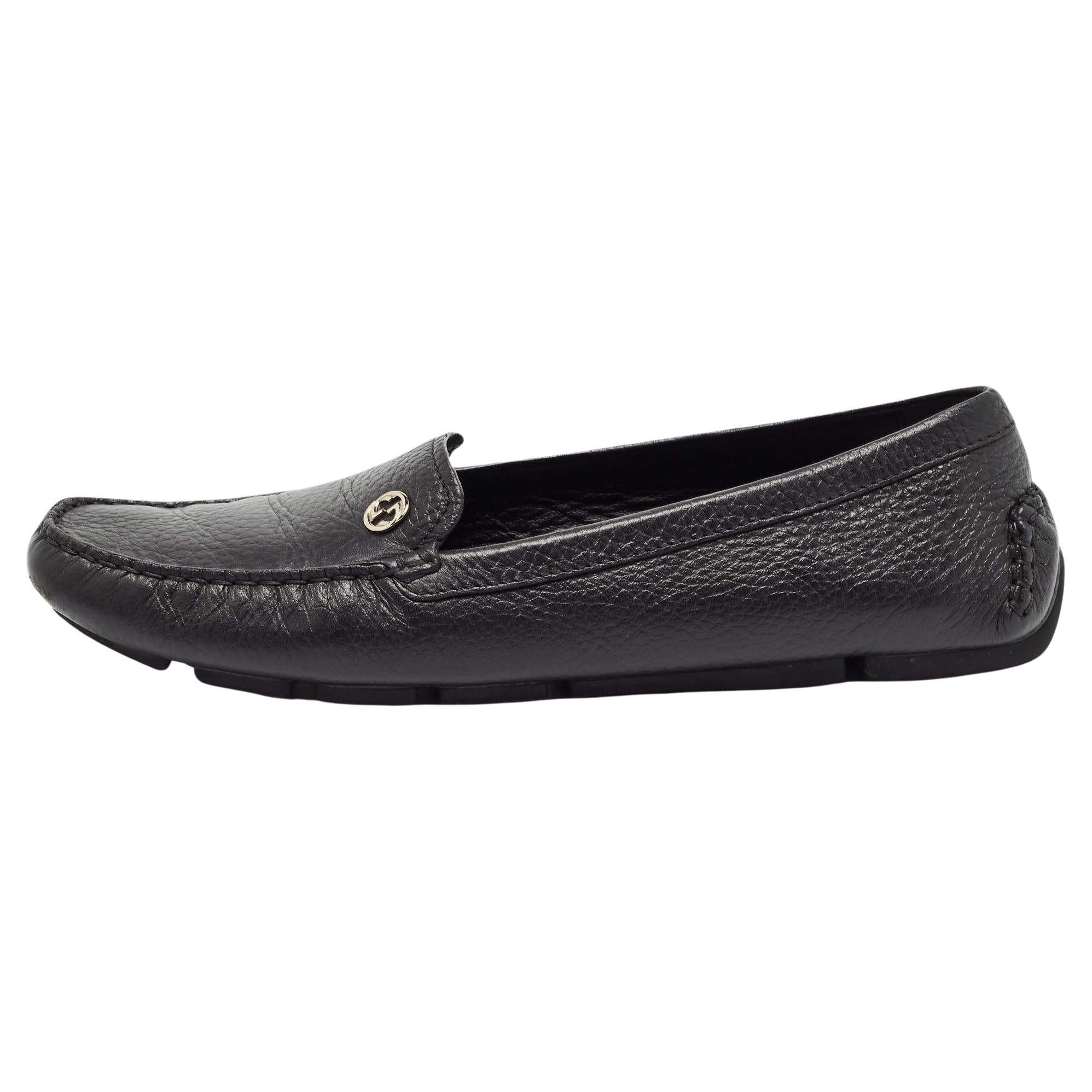 Gucci Black Leather Slip On Loafers Size 39 For Sale