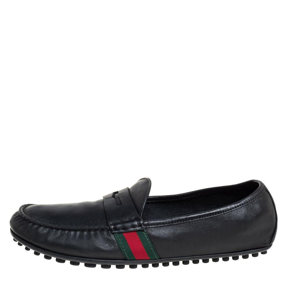 Gucci Black Leather Slip On Loafers Size 42.5 For Sale 1