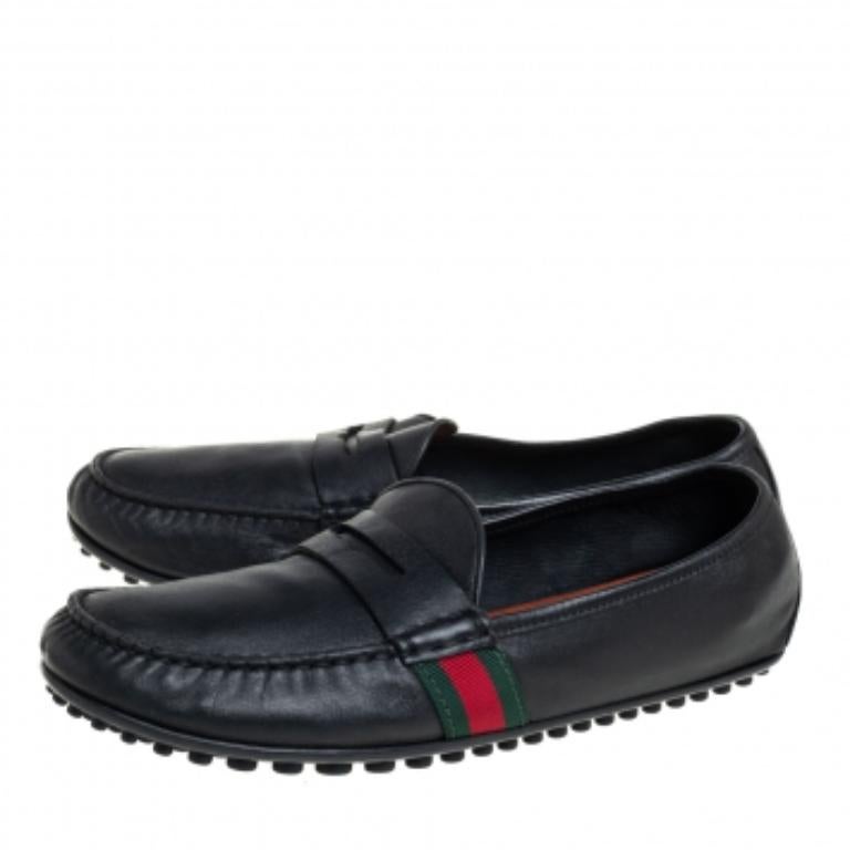 Gucci Black Leather Slip On Loafers Size 42.5 For Sale 2