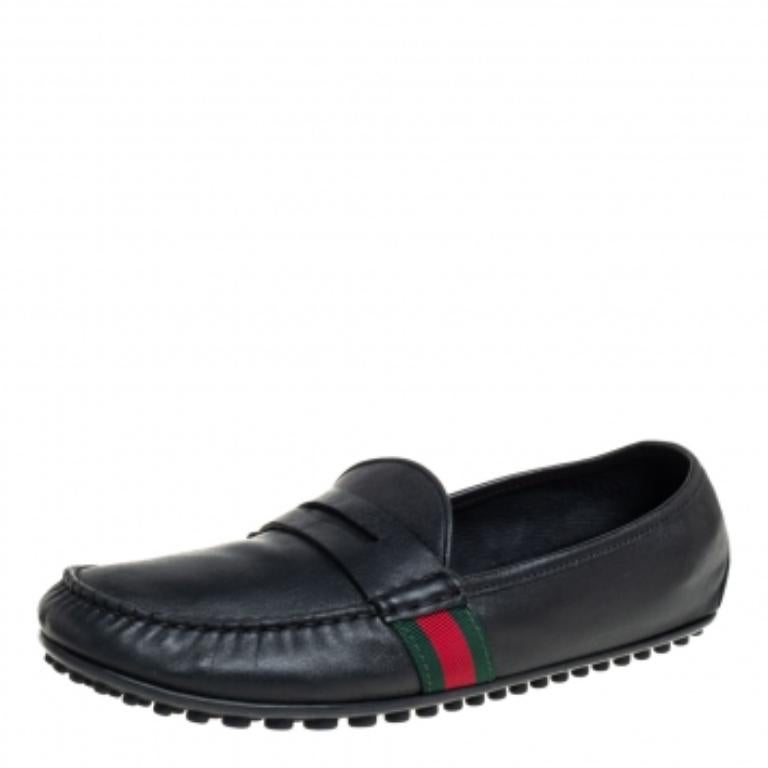 Gucci Black Leather Slip On Loafers Size 42.5 For Sale 3