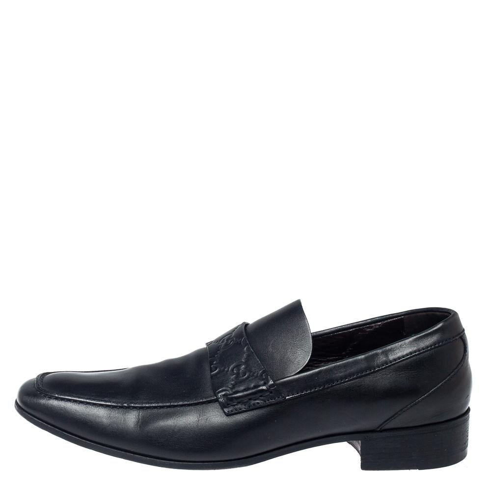 Gucci Black Leather Slip On Loafers Size 43.5 2