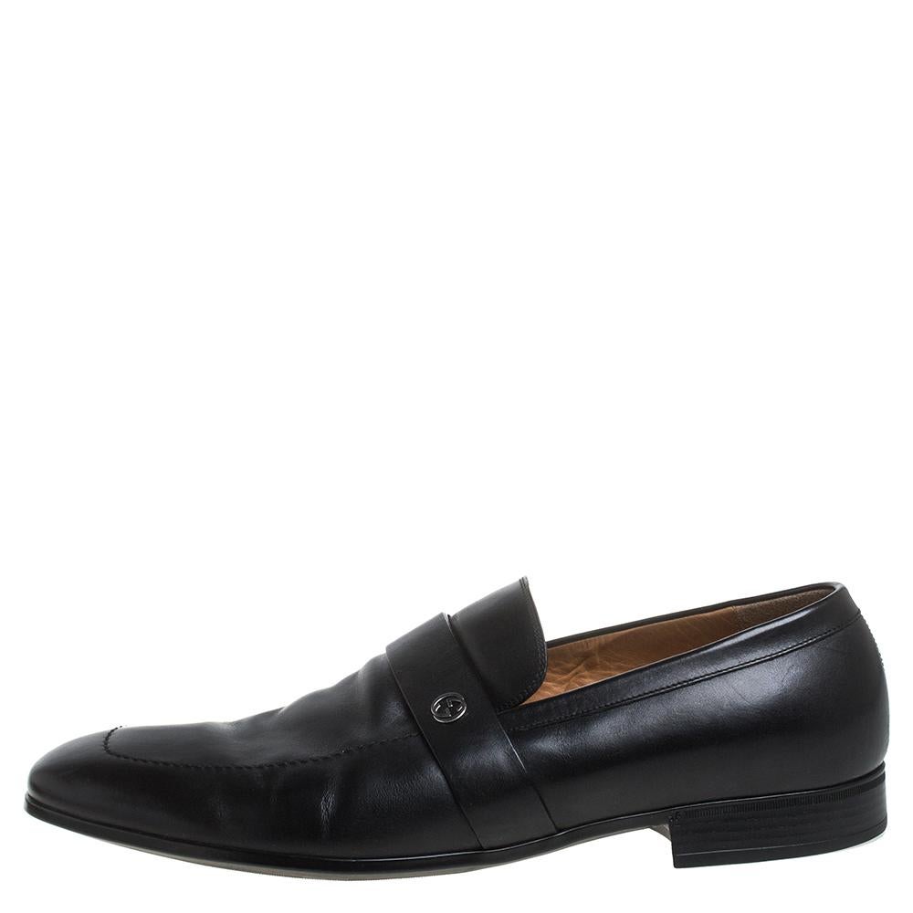 Gucci Black Leather Slip On Loafers Size 43.5 1