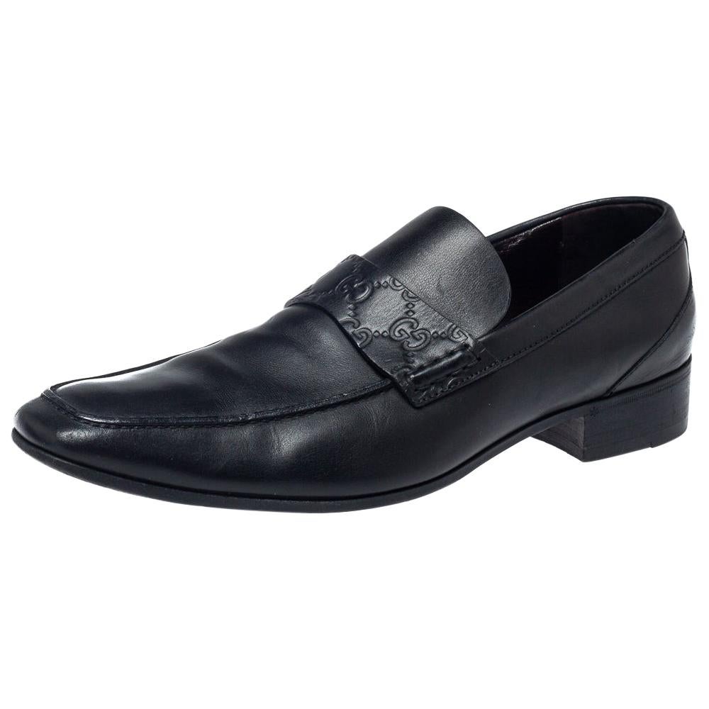 Gucci Black Leather Slip On Loafers Size 43.5