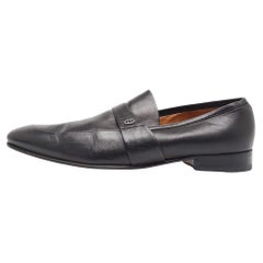 Used Gucci Black Leather Slip On Loafers Size 44