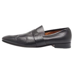 Gucci Black Leather Slip On Loafers Size 44