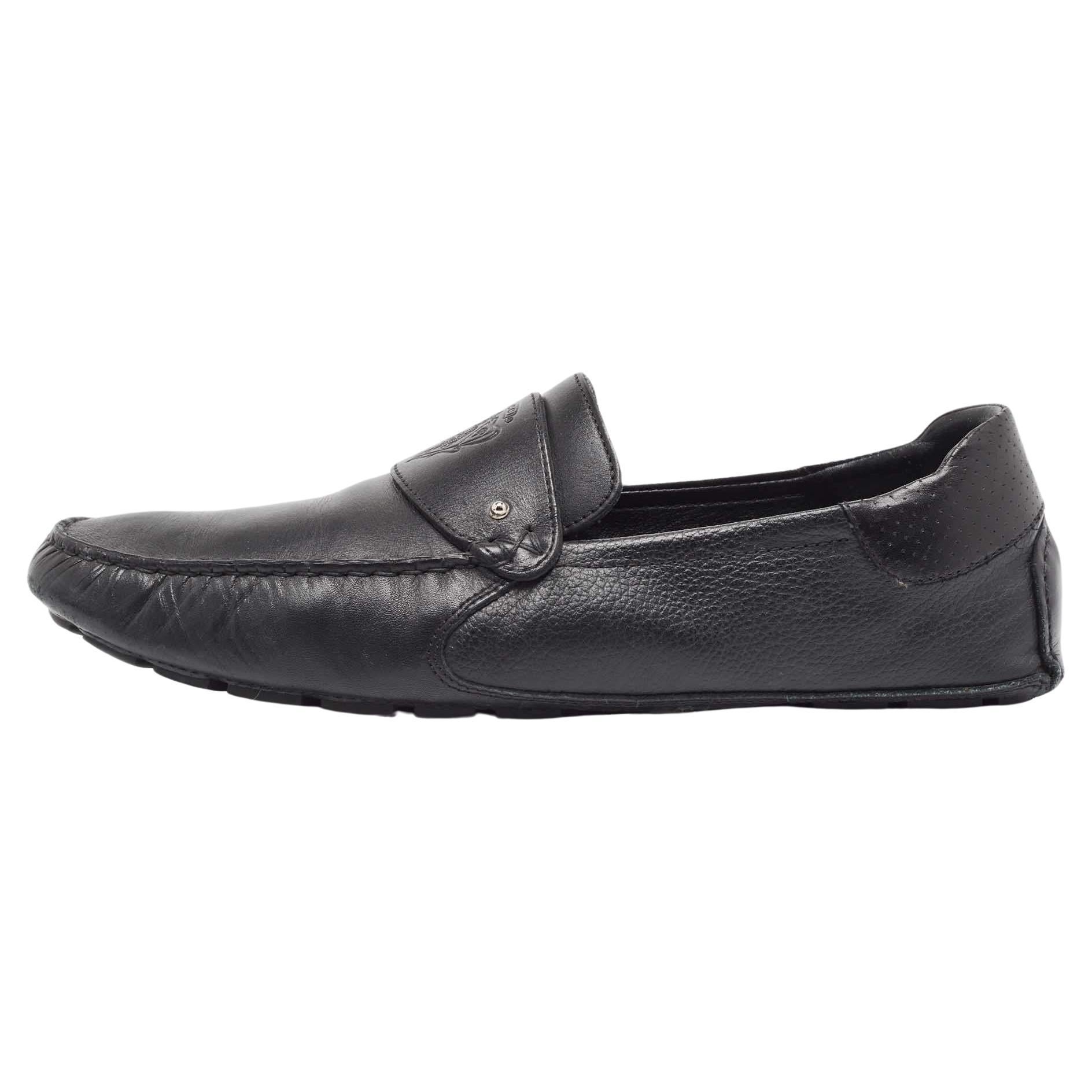 Gucci Black Leather Slip On Loafers Size 44.5 For Sale