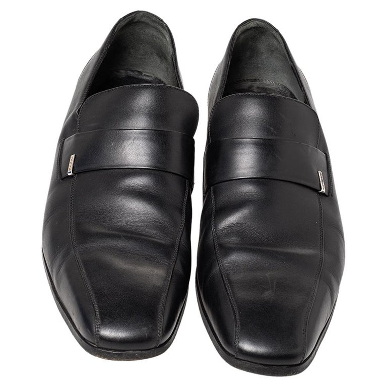 Gucci Black Leather Slip On Loafers Size 45 For Sale at 1stDibs