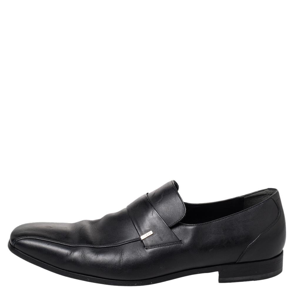 Gucci Black Leather Slip On Loafers Size 45 For Sale 1