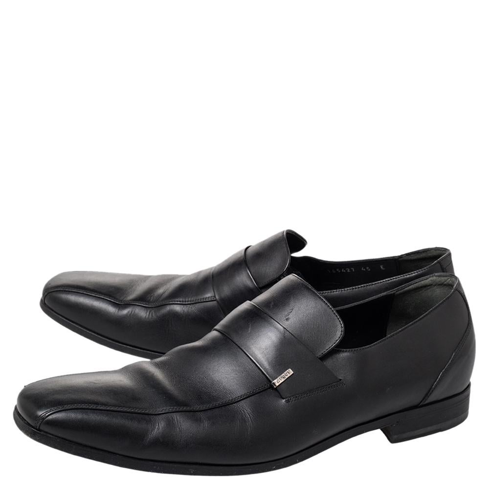 Gucci Black Leather Slip On Loafers Size 45 For Sale 3