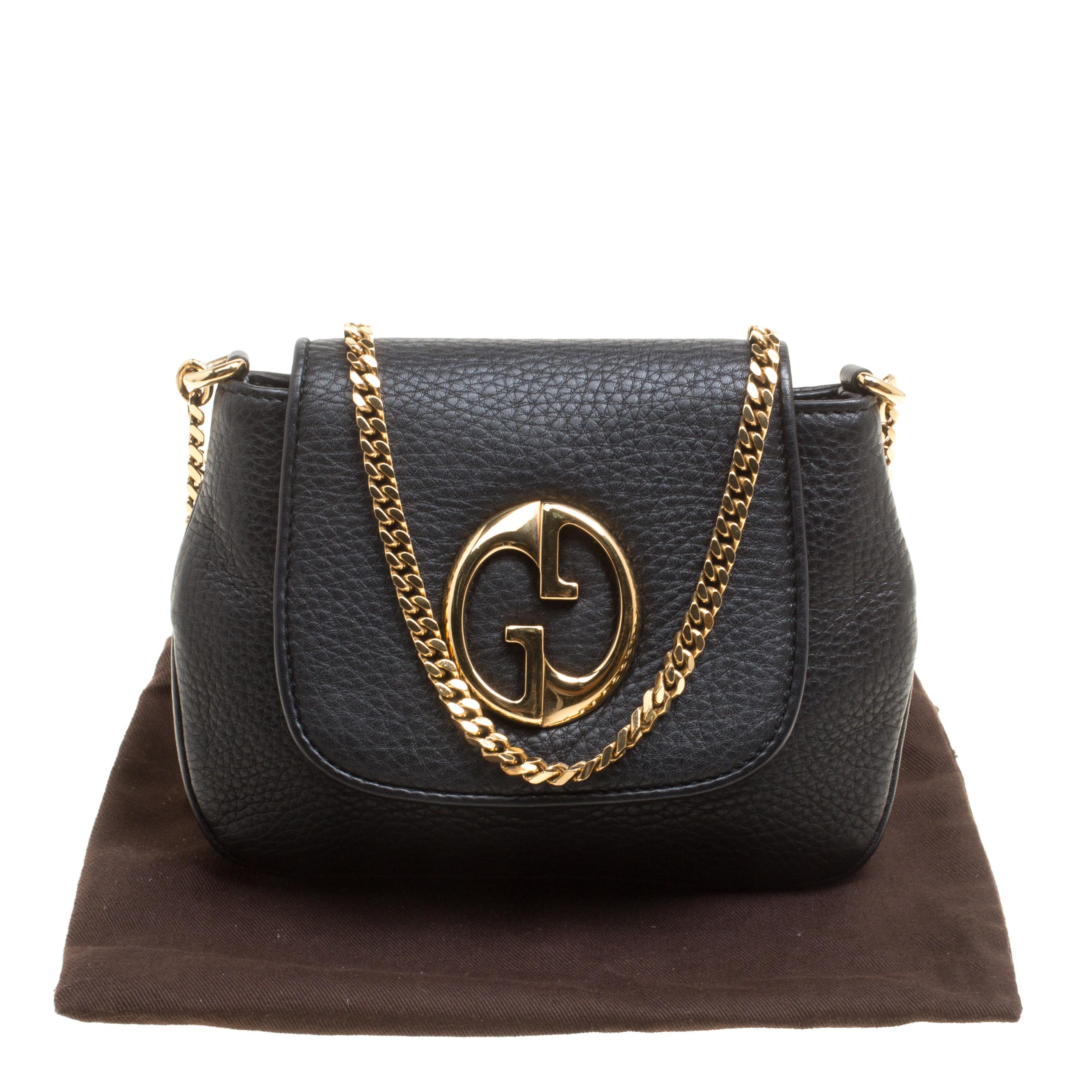 Gucci Black Leather Small 1973 Chain Crossbody Bag 6