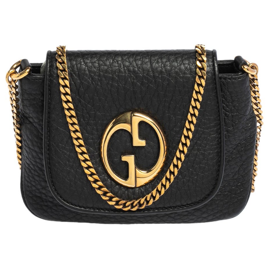 Gucci Kleine 1973 Crossbody-Tasche aus schwarzem Leder mit Kette