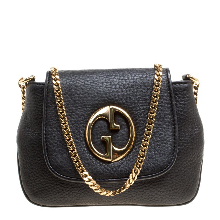 Gucci Black Leather Small 1973 Chain Crossbody Bag For Sale at 1stdibs