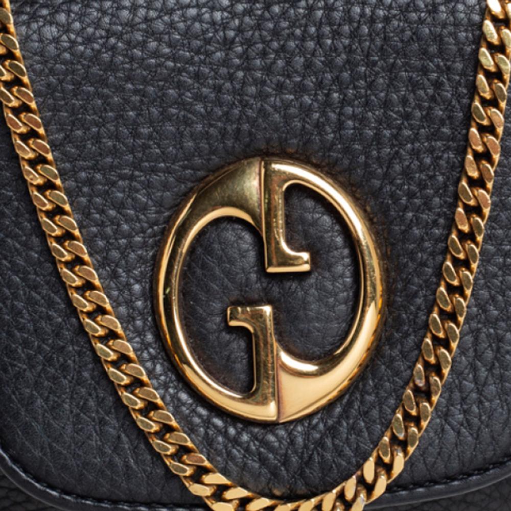 Women's Gucci Black Leather Small 1973 Chain Shoulder Bag