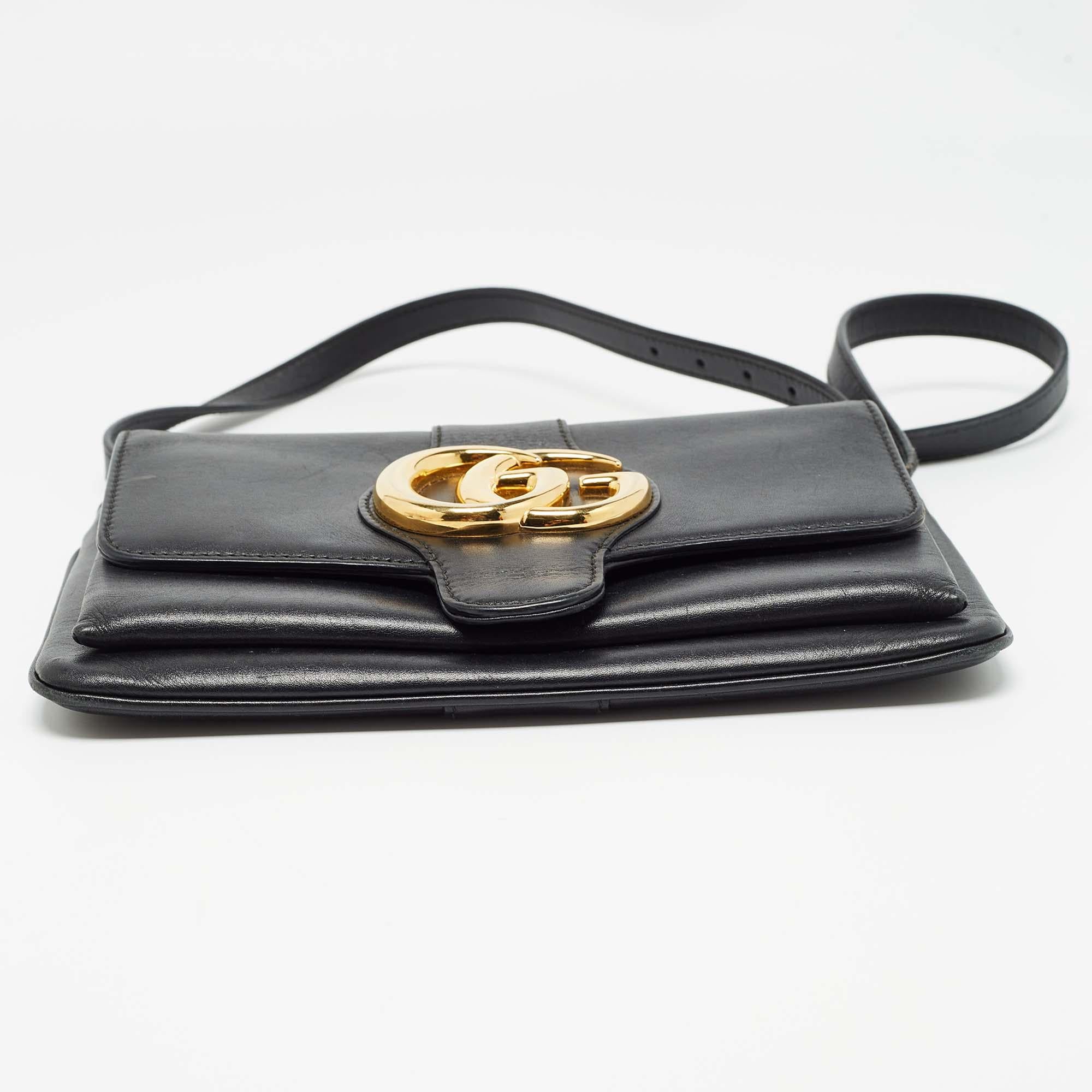 Gucci - Petit sac à bandoulière Arli en cuir noir en vente 1